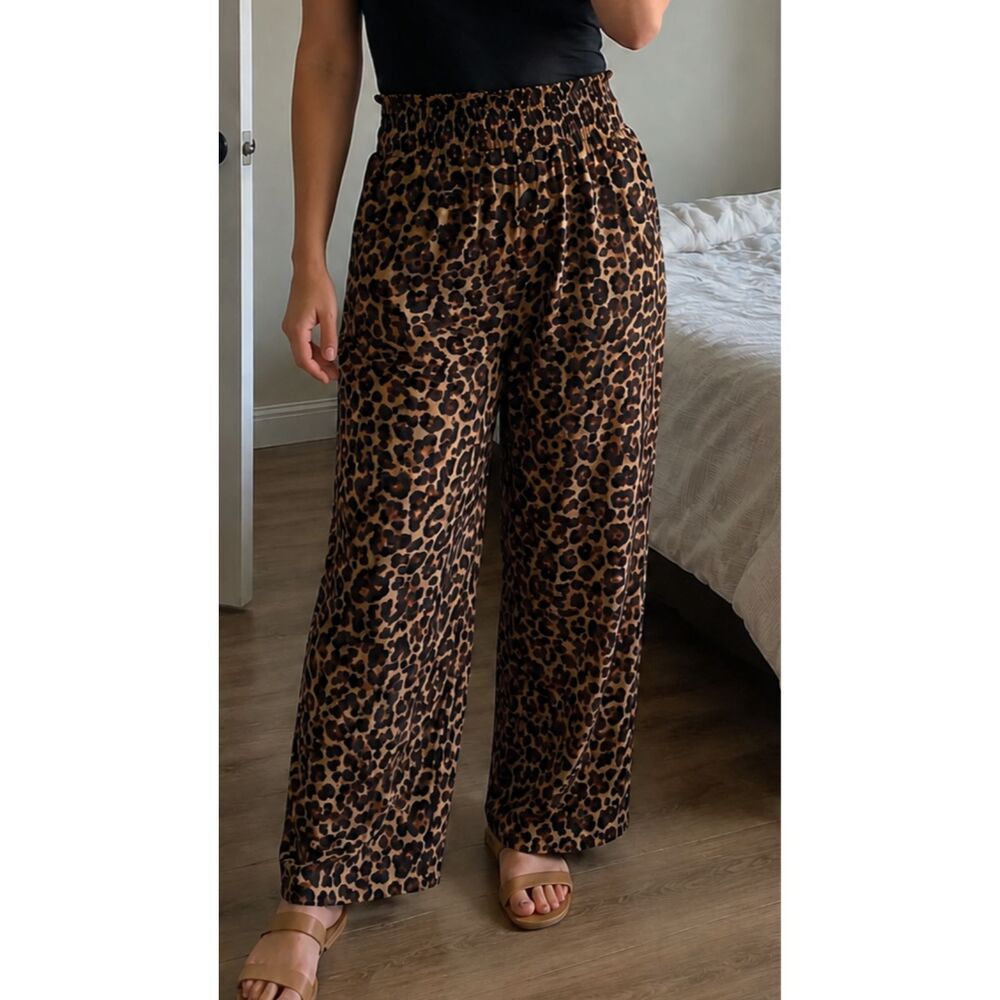 Leopard Print Smocked Waist Wide Leg (8/10)